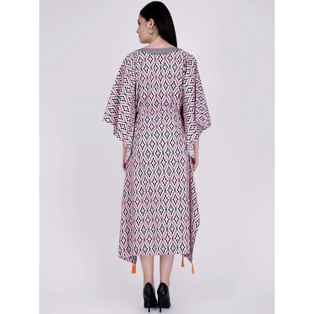 First Resort by Ramola Bachchan Candy Pink Moroccan Print Mid Length Kaftan