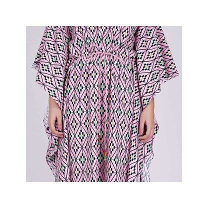 First Resort by Ramola Bachchan Candy Pink Moroccan Print Mid Length Kaftan