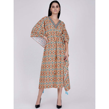 First Resort by Ramola Bachchan Melon Orange Moroccan Print Mid Length Kaftan