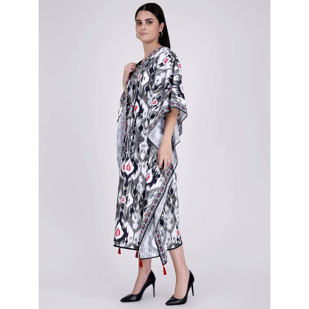 First Resort by Ramola Bachchan Black Ikat Print Mid Length Kaftan