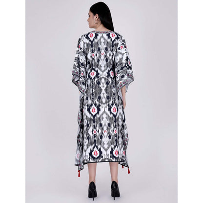 First Resort by Ramola Bachchan Black Ikat Print Mid Length Kaftan