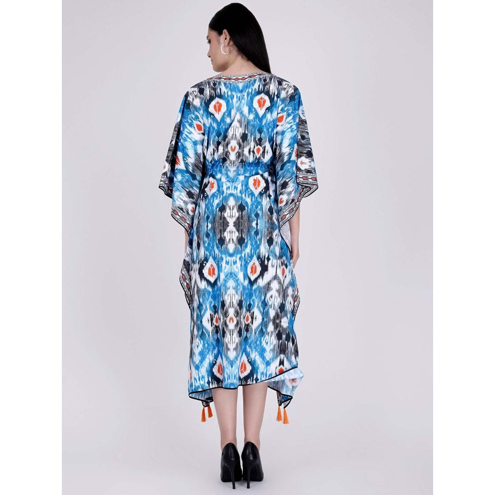 First Resort by Ramola Bachchan Blue Ikat Print Mid Length Kaftan