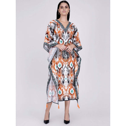 First Resort by Ramola Bachchan Orange Ikat Print Mid Length Kaftan
