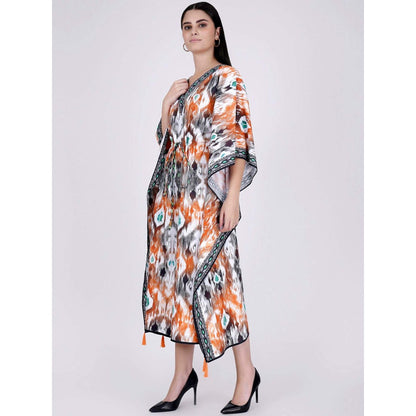 First Resort by Ramola Bachchan Orange Ikat Print Mid Length Kaftan