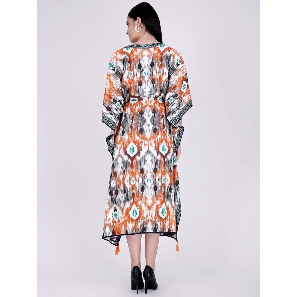 First Resort by Ramola Bachchan Orange Ikat Print Mid Length Kaftan