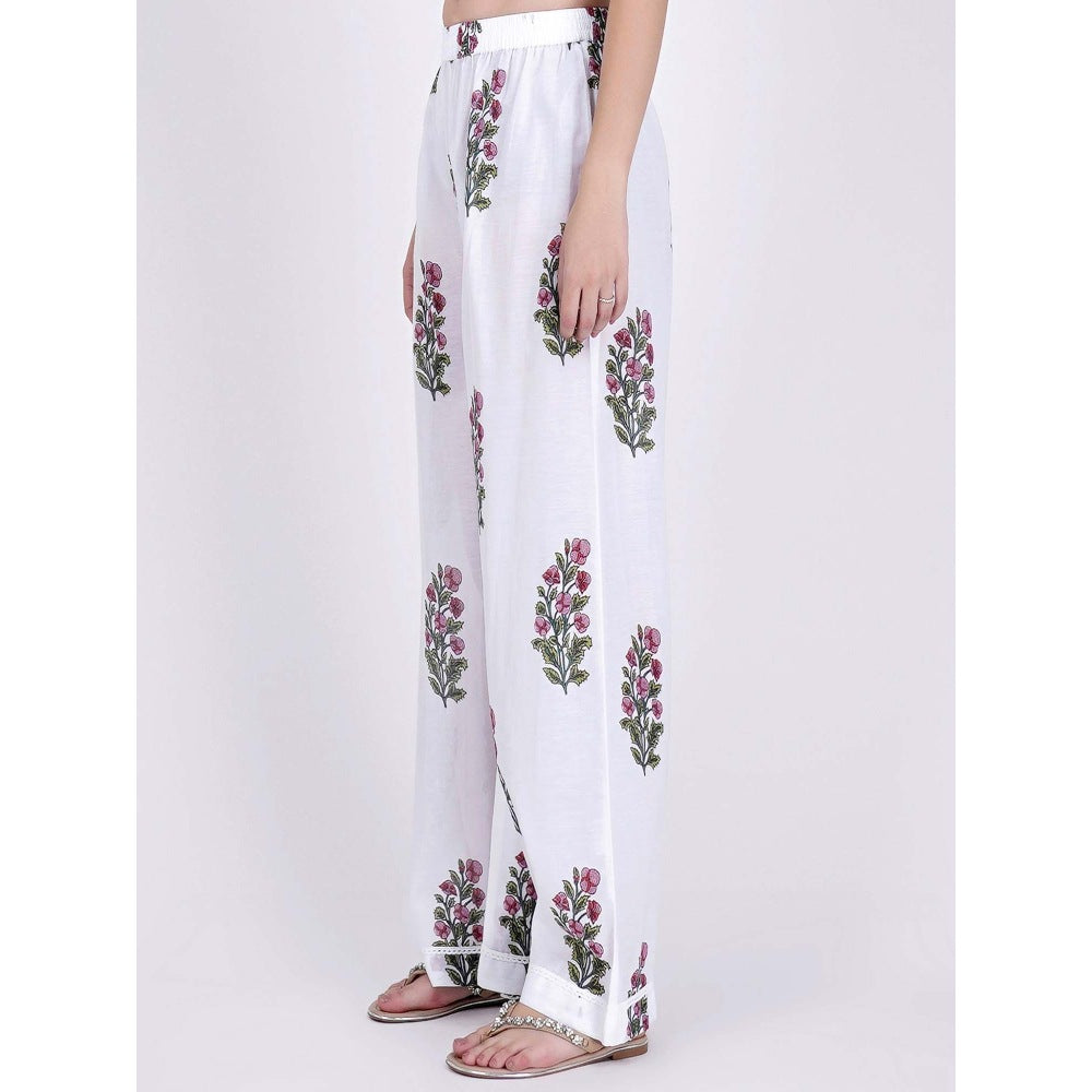 First Resort by Ramola Bachchan White Floral Pants