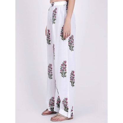 First Resort by Ramola Bachchan White Floral Pants