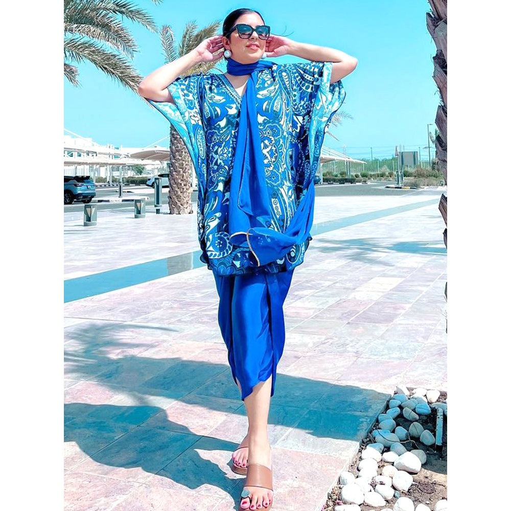 First Resort by Ramola Bachchan Azure Blue And White Paisley Pants And Dupatta Set (Set of 3)