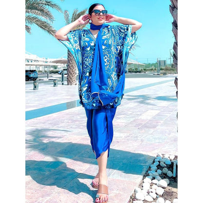 First Resort by Ramola Bachchan Azure Blue And White Paisley Pants And Dupatta Set (Set of 3)