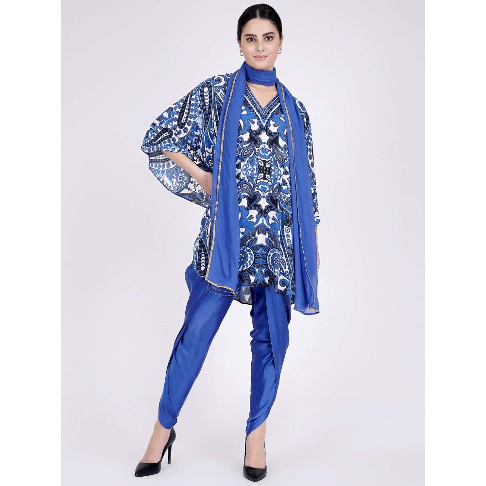 First Resort by Ramola Bachchan Azure Blue And White Paisley Pants And Dupatta Set (Set of 3)