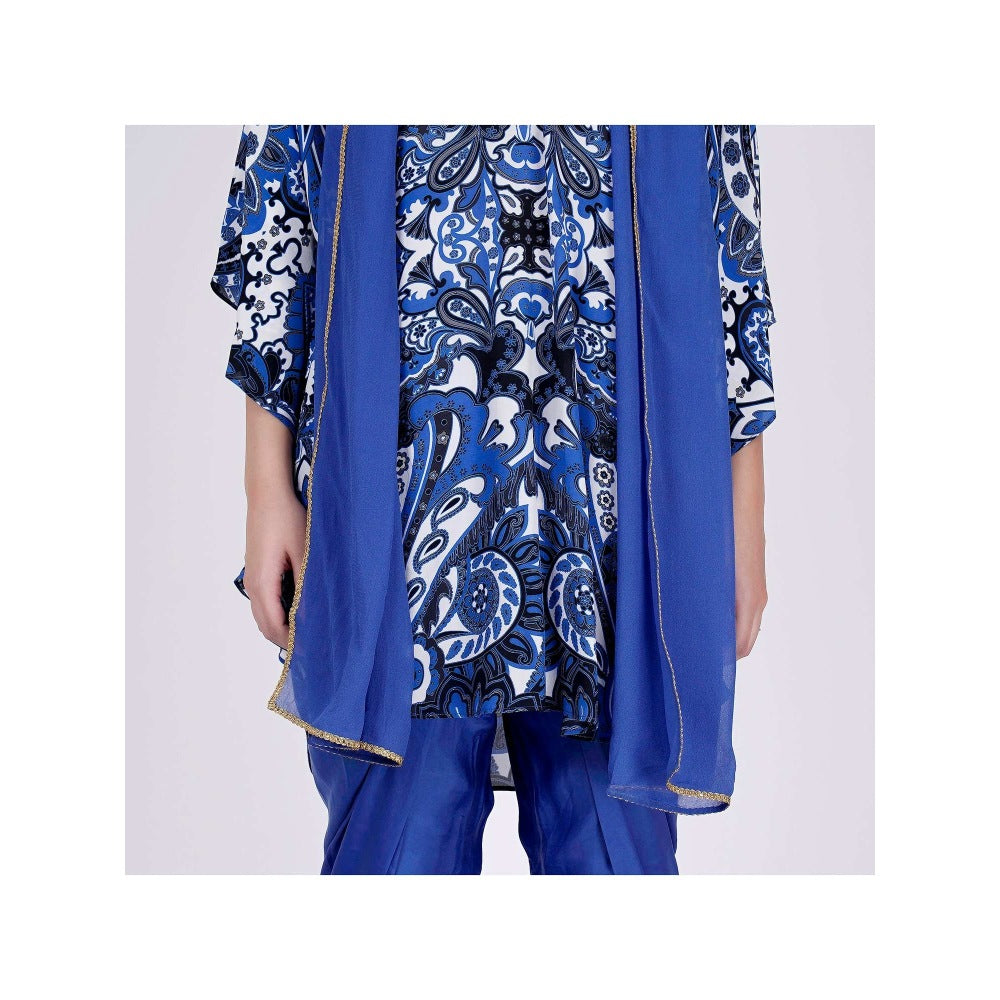 First Resort by Ramola Bachchan Azure Blue And White Paisley Pants And Dupatta Set (Set of 3)
