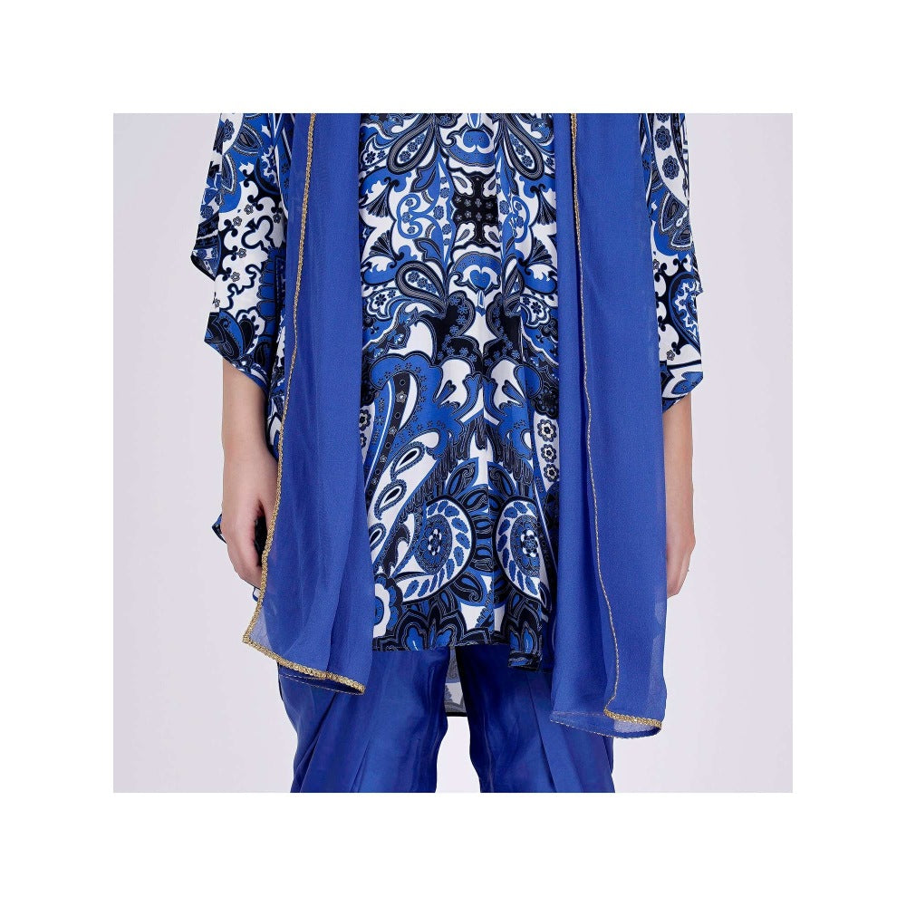 First Resort by Ramola Bachchan Azure Blue And White Paisley Pants And Dupatta Set (Set of 3)
