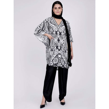 First Resort by Ramola Bachchan Black And White Paisley Pants And Dupatta Set (Set of 3)