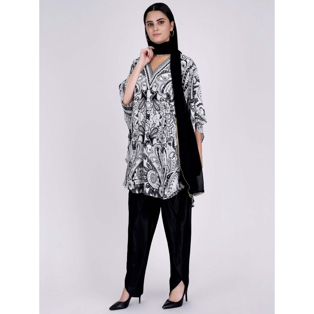 First Resort by Ramola Bachchan Black And White Paisley Pants And Dupatta Set (Set of 3)