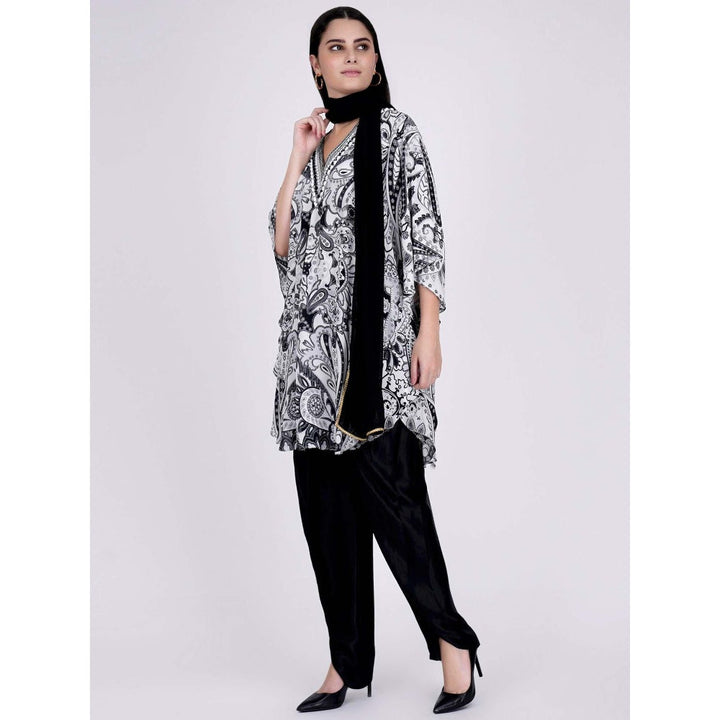 First Resort by Ramola Bachchan Black And White Paisley Pants And Dupatta Set (Set of 3)