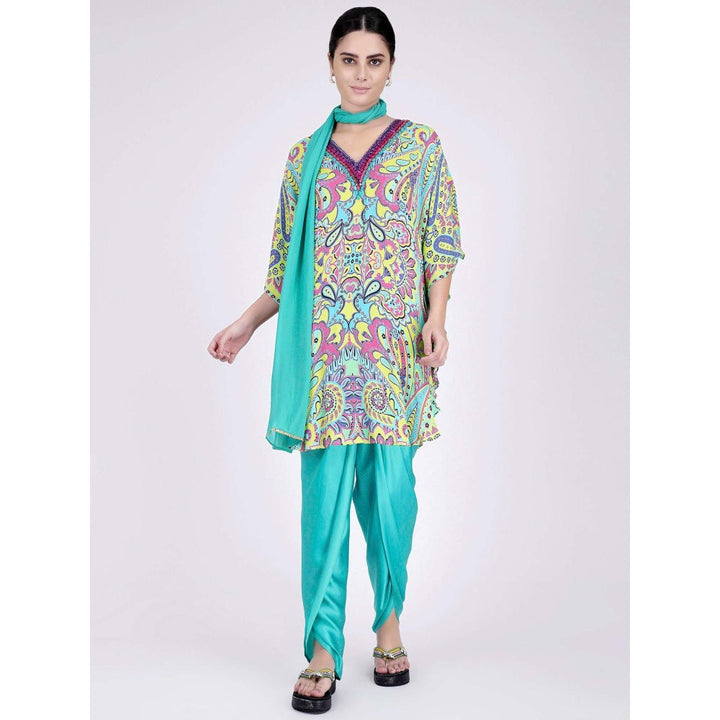 First Resort by Ramola Bachchan Lime Green And Pink Paisley Pants And Dupatta Set (Set of 3)