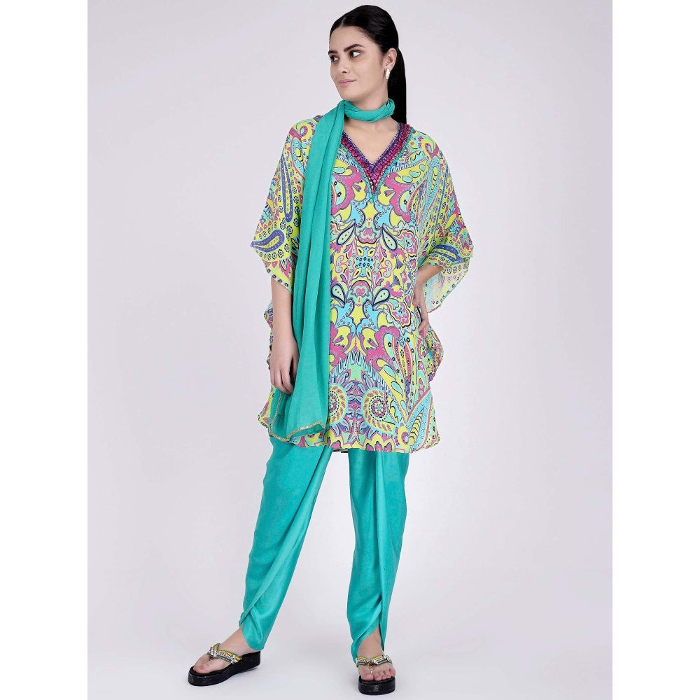 First Resort by Ramola Bachchan Lime Green And Pink Paisley Pants And Dupatta Set (Set of 3)