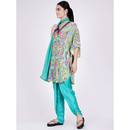 First Resort by Ramola Bachchan Lime Green And Pink Paisley Pants And Dupatta Set (Set of 3)
