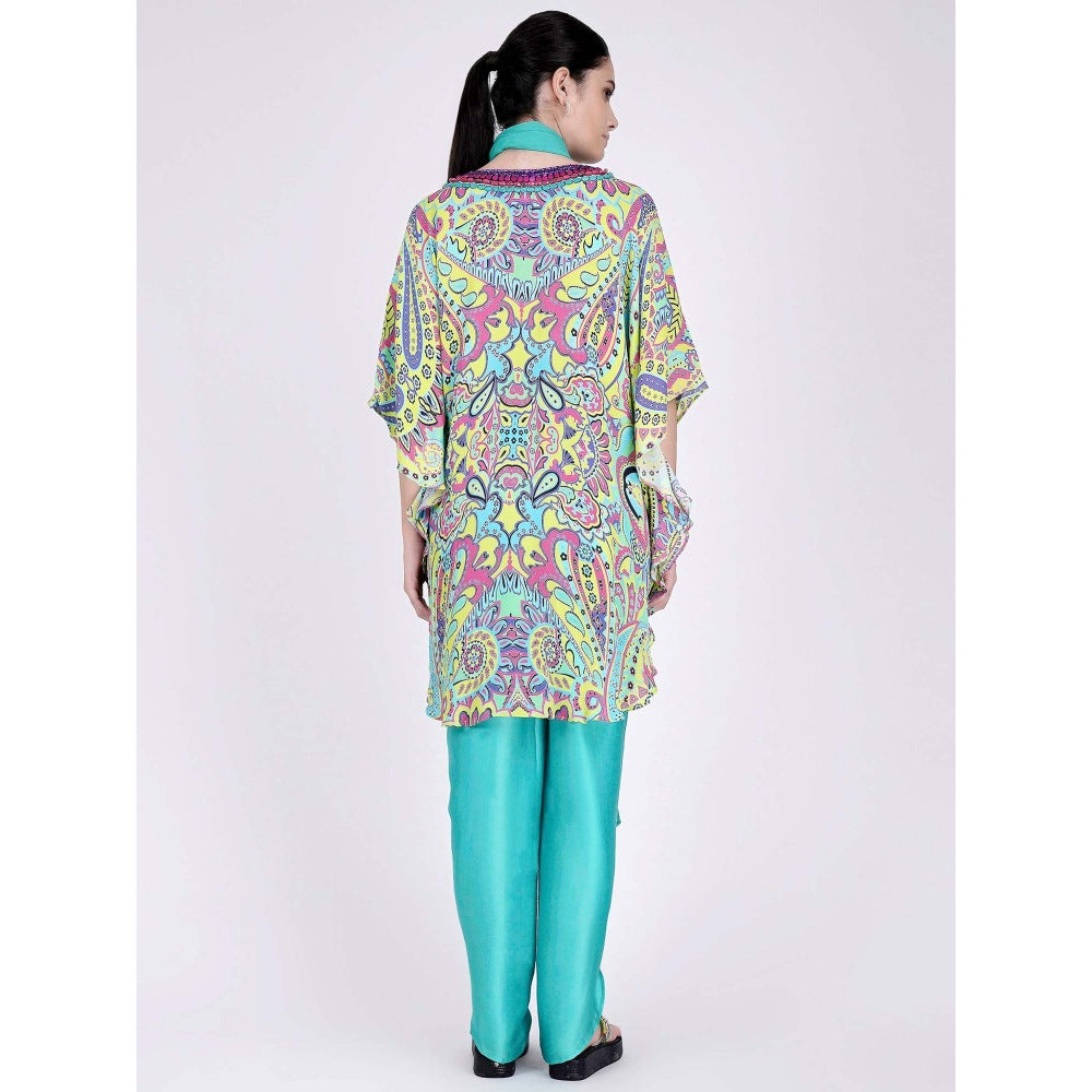 First Resort by Ramola Bachchan Lime Green And Pink Paisley Pants And Dupatta Set (Set of 3)