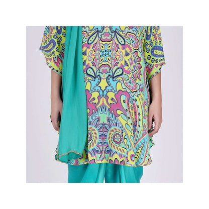 First Resort by Ramola Bachchan Lime Green And Pink Paisley Pants And Dupatta Set (Set of 3)