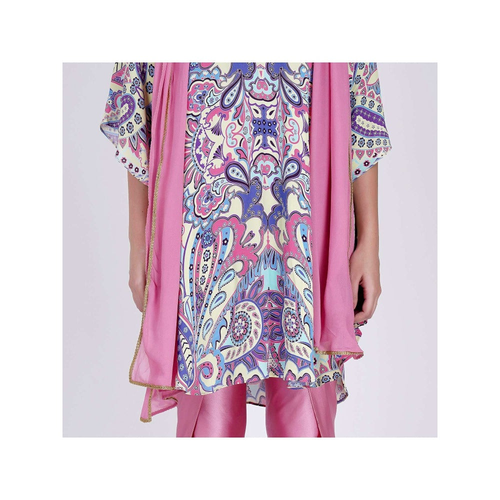 First Resort by Ramola Bachchan Mauve And Blue Paisley Pants And Dupatta Set (Set of 3)
