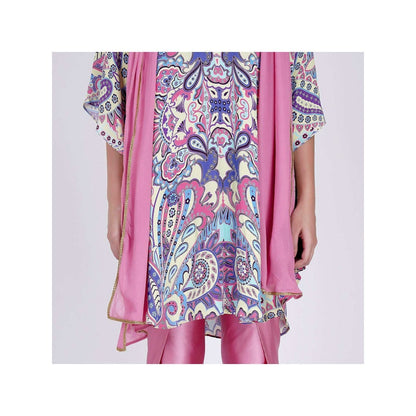 First Resort by Ramola Bachchan Mauve And Blue Paisley Pants And Dupatta Set (Set of 3)