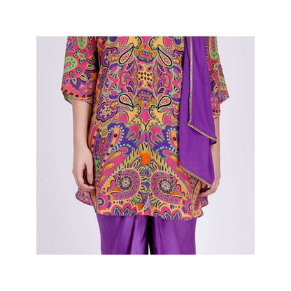 First Resort by Ramola Bachchan Rose Pink And Yellow Paisley Pants And Dupatta Set (Set of 3)