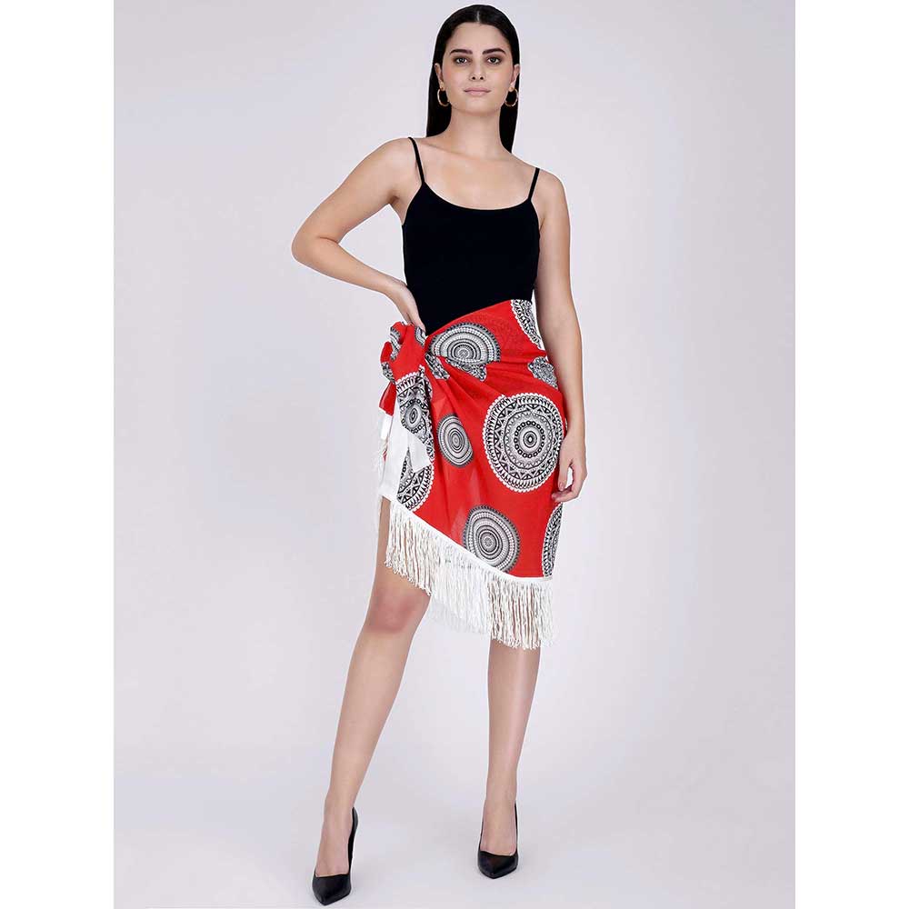 First Resort by Ramola Bachchan Red Geometric Print Short Sarong