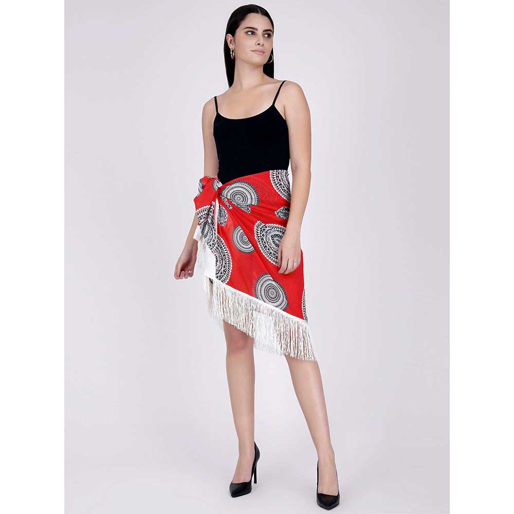 First Resort by Ramola Bachchan Red Geometric Print Short Sarong