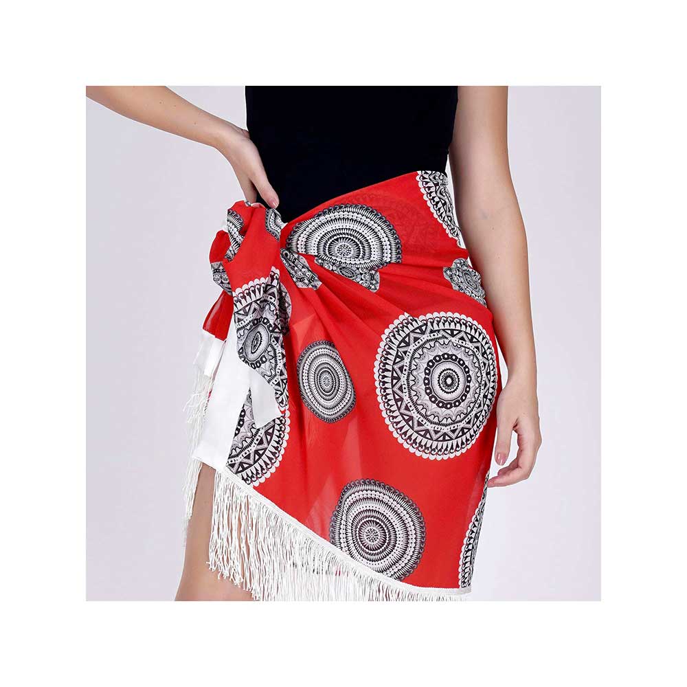 First Resort by Ramola Bachchan Red Geometric Print Short Sarong