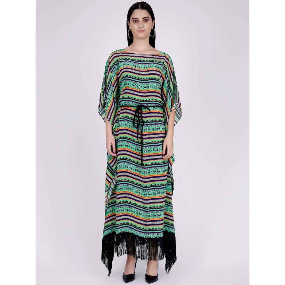 First Resort by Ramola Bachchan Green And Yellow Aztec Poncho Dress (Set of 2)