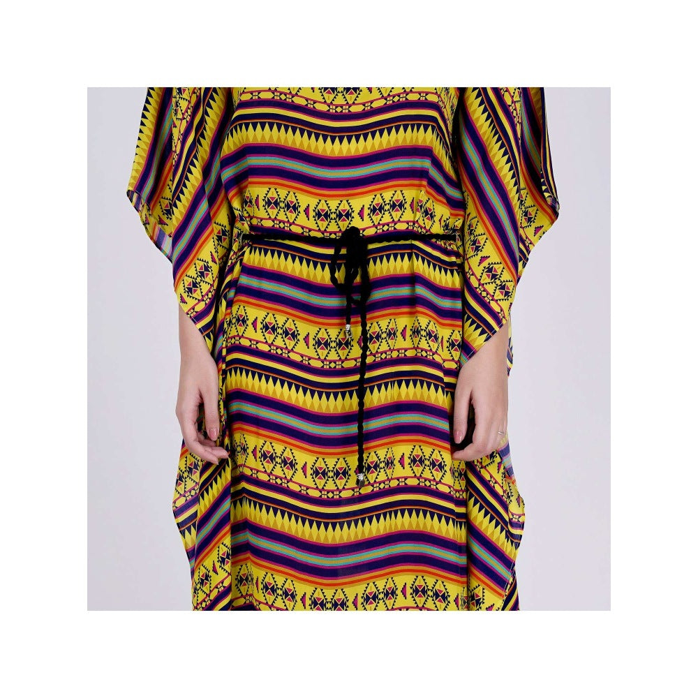 First Resort by Ramola Bachchan Yellow Aztec Poncho Dress (Set of 2)