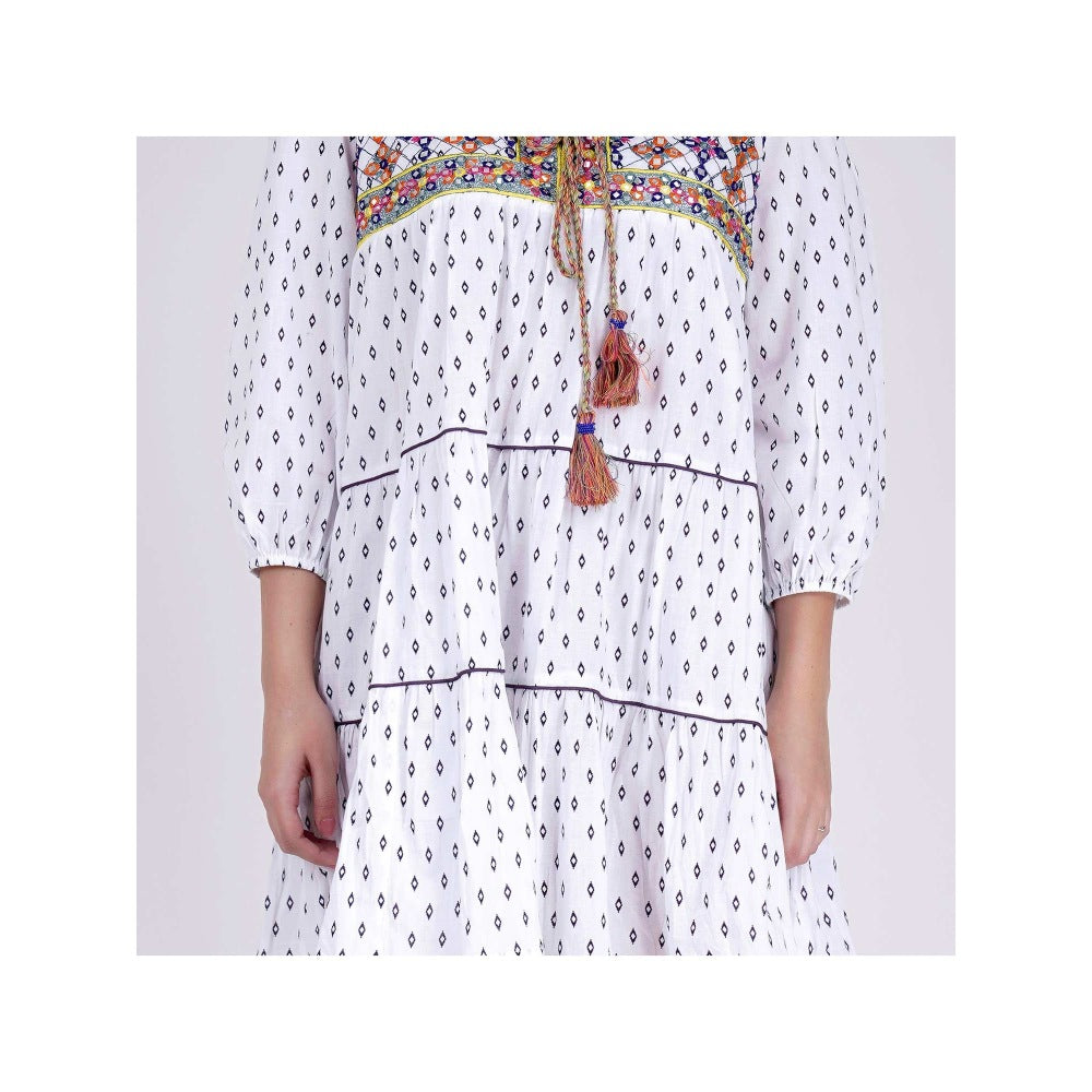 First Resort by Ramola Bachchan Yellow Embroidered Peasant Dress