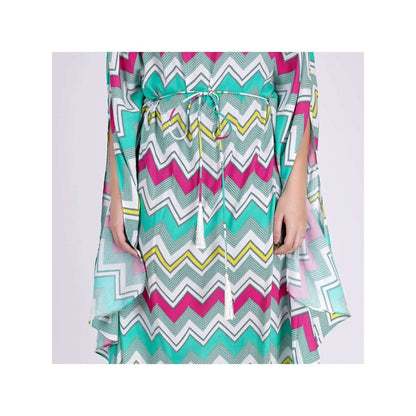 First Resort by Ramola Bachchan Pink And Green Chevron Long Dress (Set of 2)