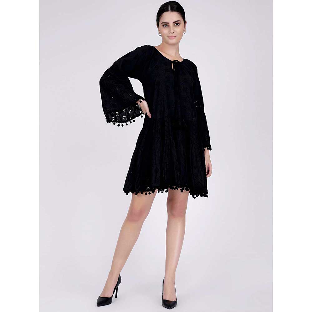 First Resort by Ramola Bachchan Black Eyelet Dress