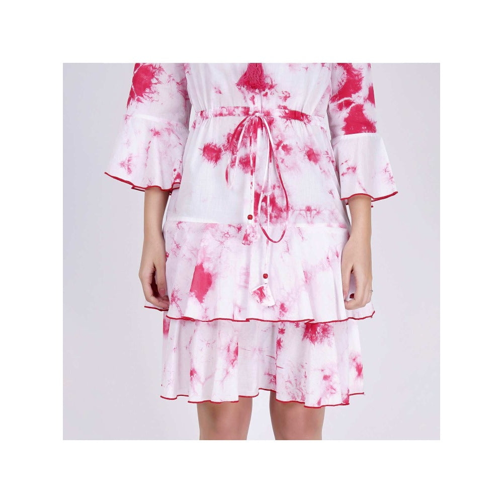 First Resort by Ramola Bachchan Pink Tie-Dye Frill Dress