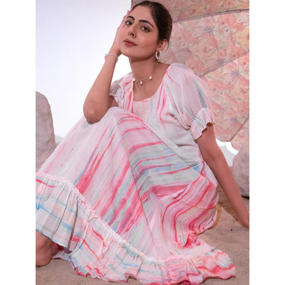 First Resort by Ramola Bachchan Multicoloured Tie-Dye Long Dress With Frill