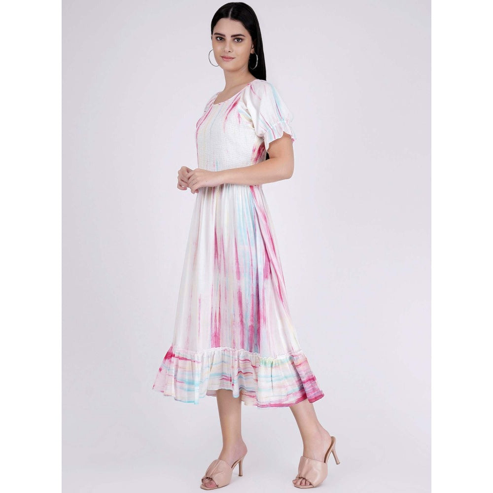 First Resort by Ramola Bachchan Multicoloured Tie-Dye Long Dress With Frill
