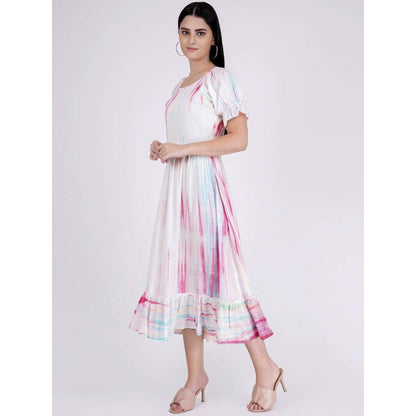 First Resort by Ramola Bachchan Multicoloured Tie-Dye Long Dress With Frill