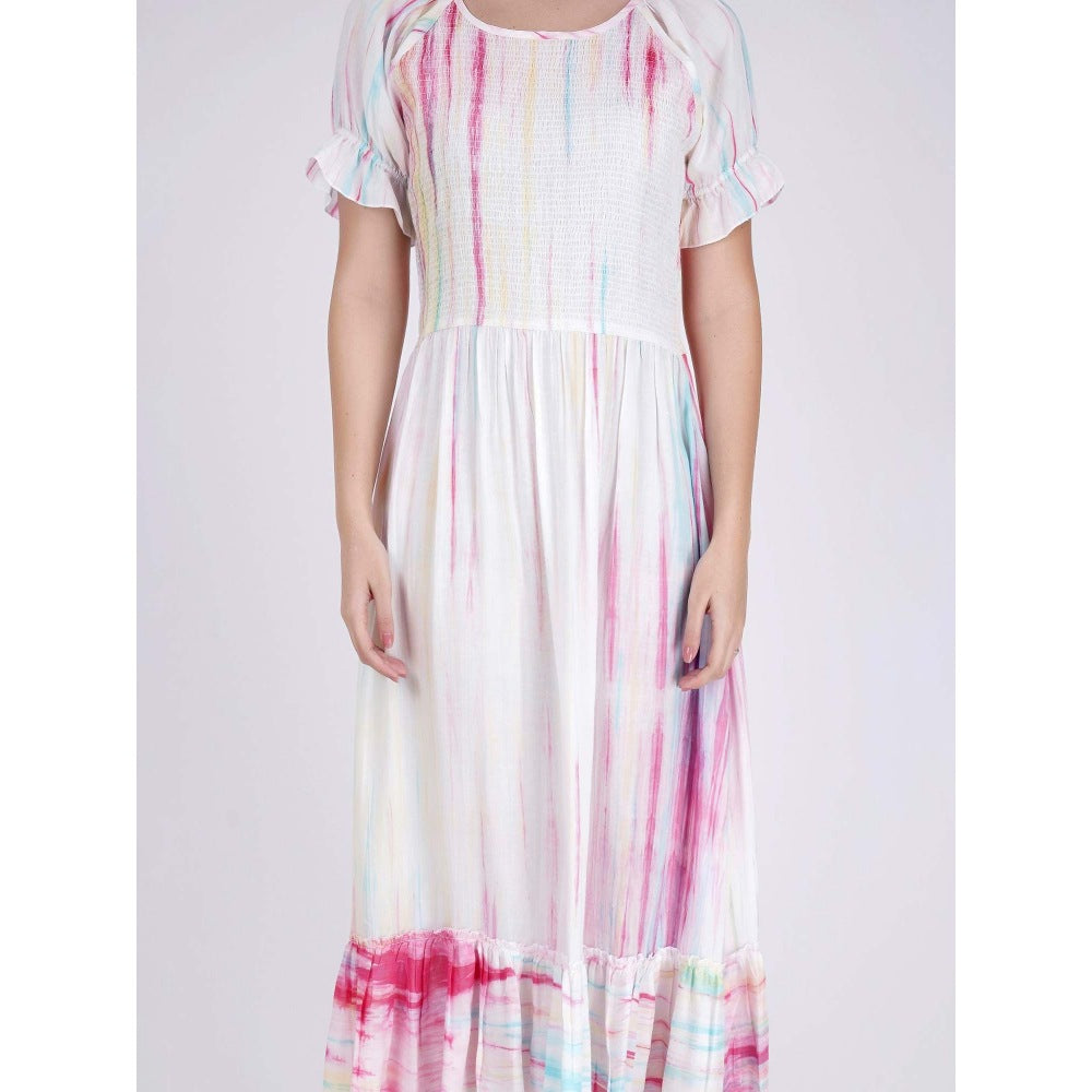 First Resort by Ramola Bachchan Multicoloured Tie-Dye Long Dress With Frill