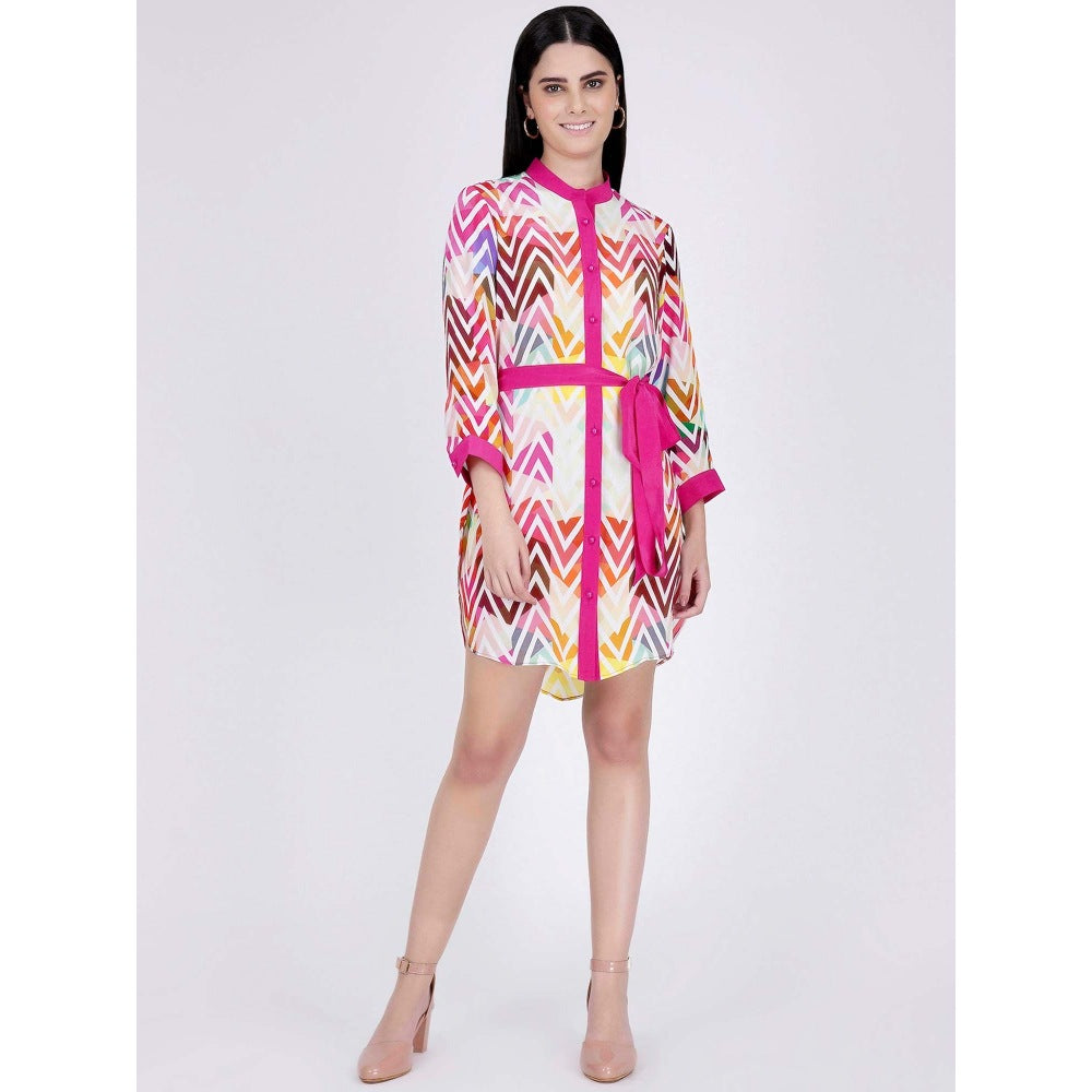 First Resort by Ramola Bachchan Pink And White Chevron Shirt Dress (Set of 2)
