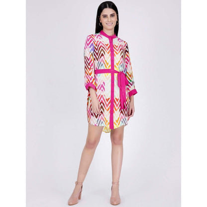 First Resort by Ramola Bachchan Pink And White Chevron Shirt Dress (Set of 2)