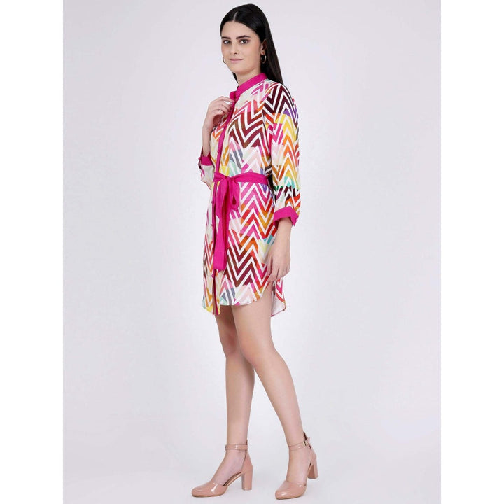 First Resort by Ramola Bachchan Pink And White Chevron Shirt Dress (Set of 2)