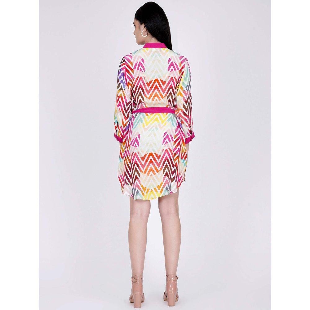 First Resort by Ramola Bachchan Pink And White Chevron Shirt Dress (Set of 2)