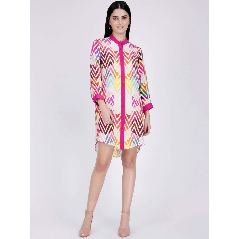 First Resort by Ramola Bachchan Pink And White Chevron Shirt Dress (Set of 2)