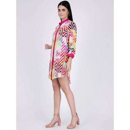 First Resort by Ramola Bachchan Pink And White Chevron Shirt Dress (Set of 2)