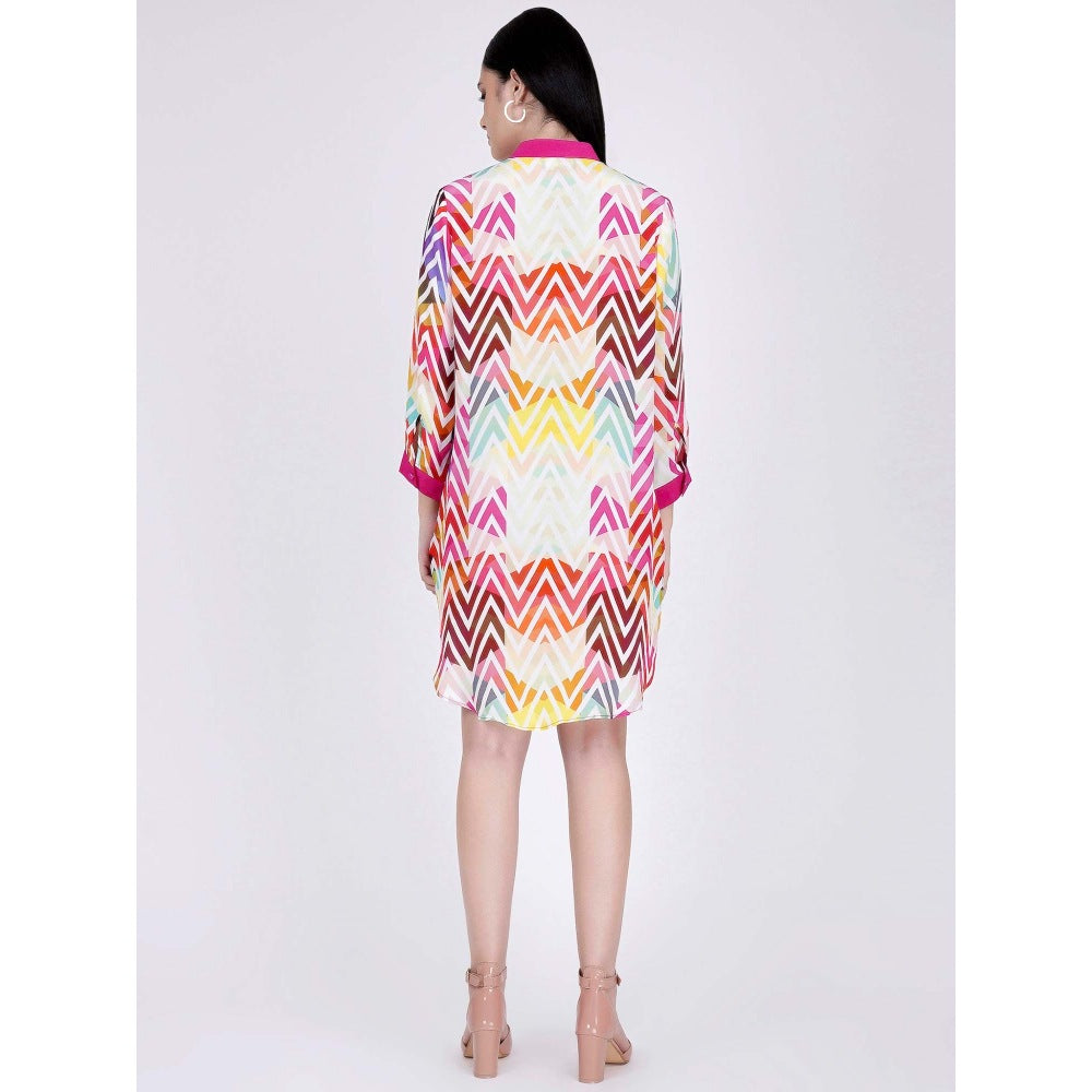 First Resort by Ramola Bachchan Pink And White Chevron Shirt Dress (Set of 2)