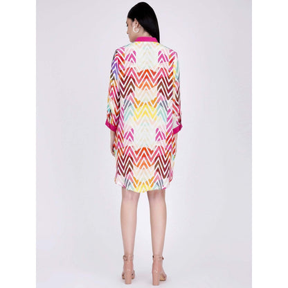 First Resort by Ramola Bachchan Pink And White Chevron Shirt Dress (Set of 2)