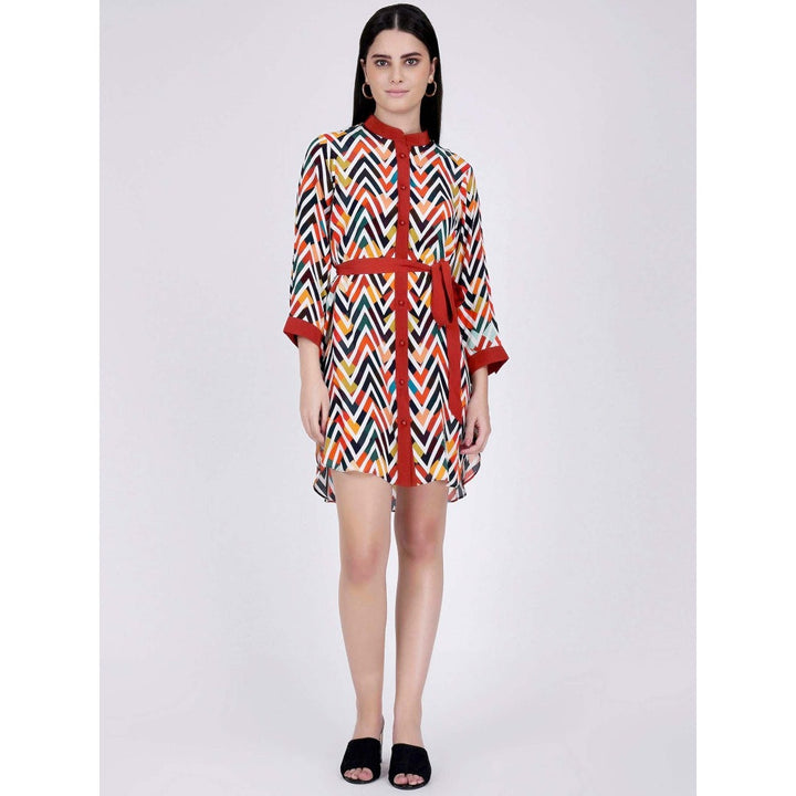 First Resort by Ramola Bachchan Red And White Chevron Shirt Dress (Set of 2)