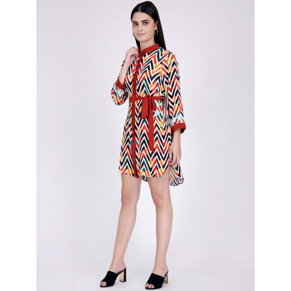 First Resort by Ramola Bachchan Red And White Chevron Shirt Dress (Set of 2)